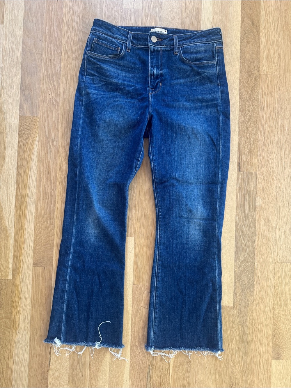Lagence Jeans Womens 28 Blue Kendra High Rise Cropped Flare Raw Hem Stretch